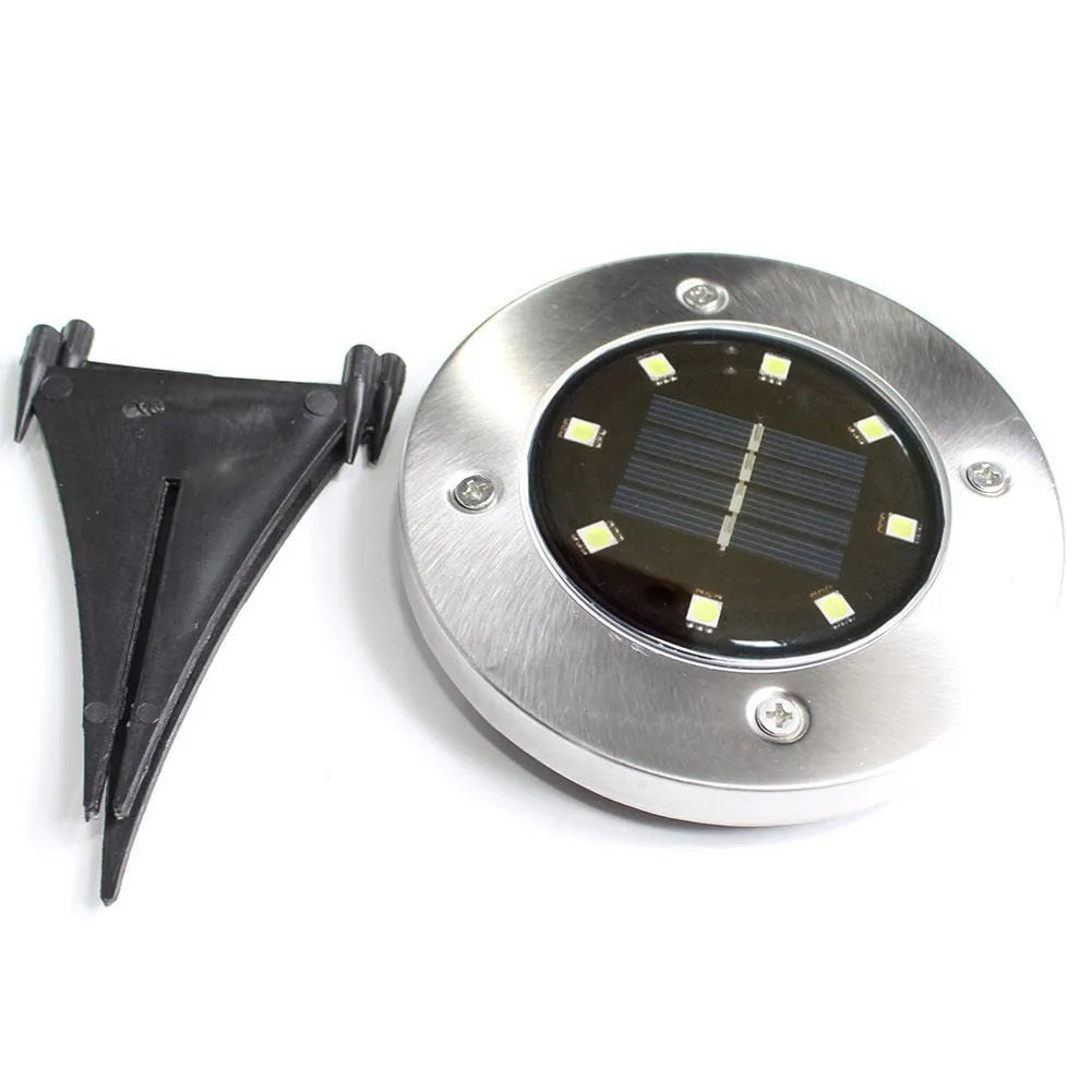 Set of 4 stainless steel and PP solar underground lights with 8 LEDs, 12x12x13cm, for garden paths