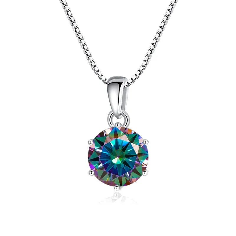 925 silver inlaid round moissanite necklace 1 carat 6.5mm snake bone chain women pendant