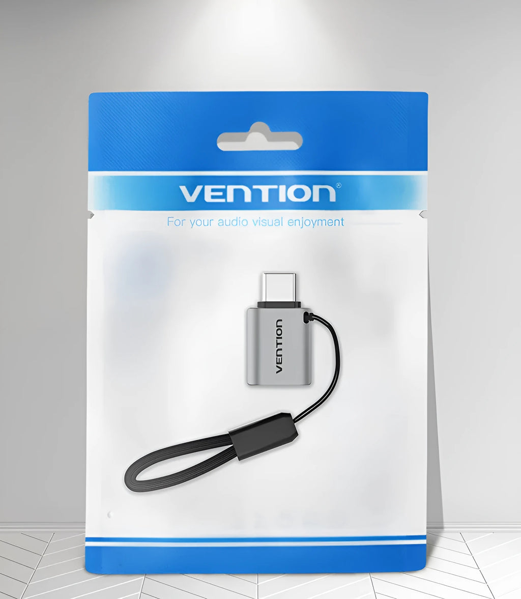 Grey aluminium alloy USB 3.0 Type-C male to Type-A female OTG adapter with lanyard