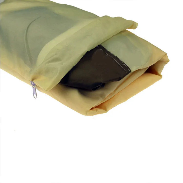 Beige Nordic-style polyester outdoor barbecue cover shown over a garden oven