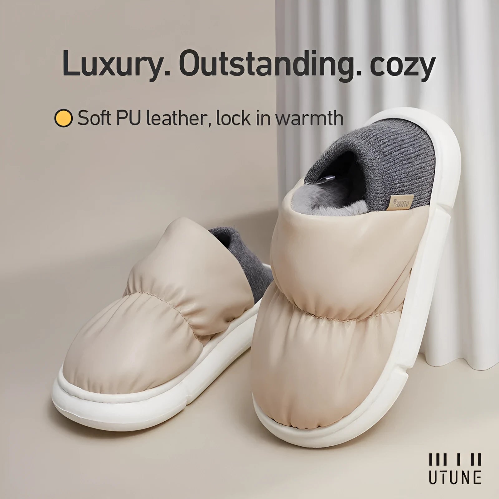 One Shoe Two Wear cotton slippers with thick plush bag, artificial PU upper, EVA sole, Astronaut barley white colour
