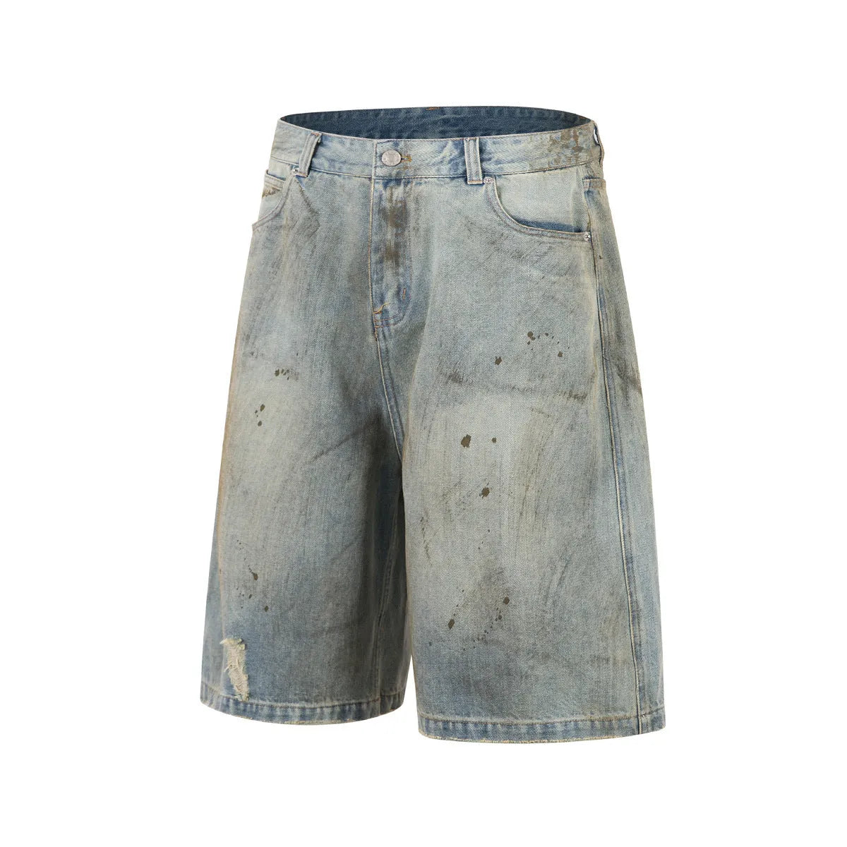 Women's blue cropped denim trousers showing mid-length straight-leg design and washed colour