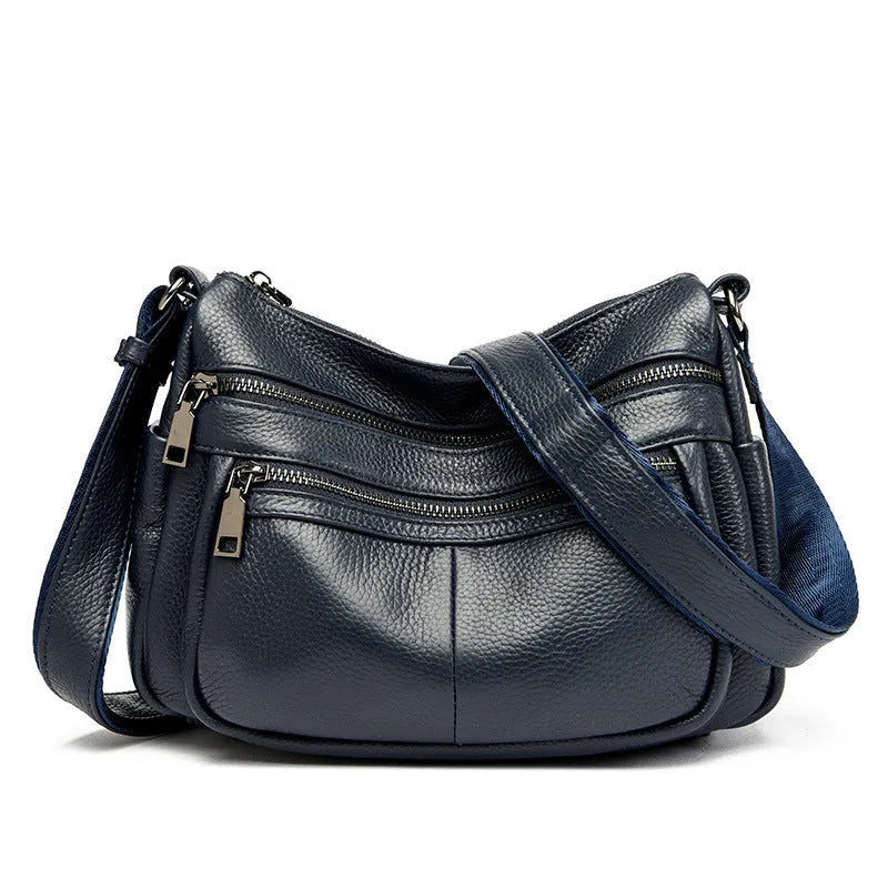 First layer cowhide genuine leather pillow-shaped shoulder messenger bag in black, small size