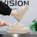 Casual cowhide leather sports shoes with thick sole in khaki, apricot, white, or black.