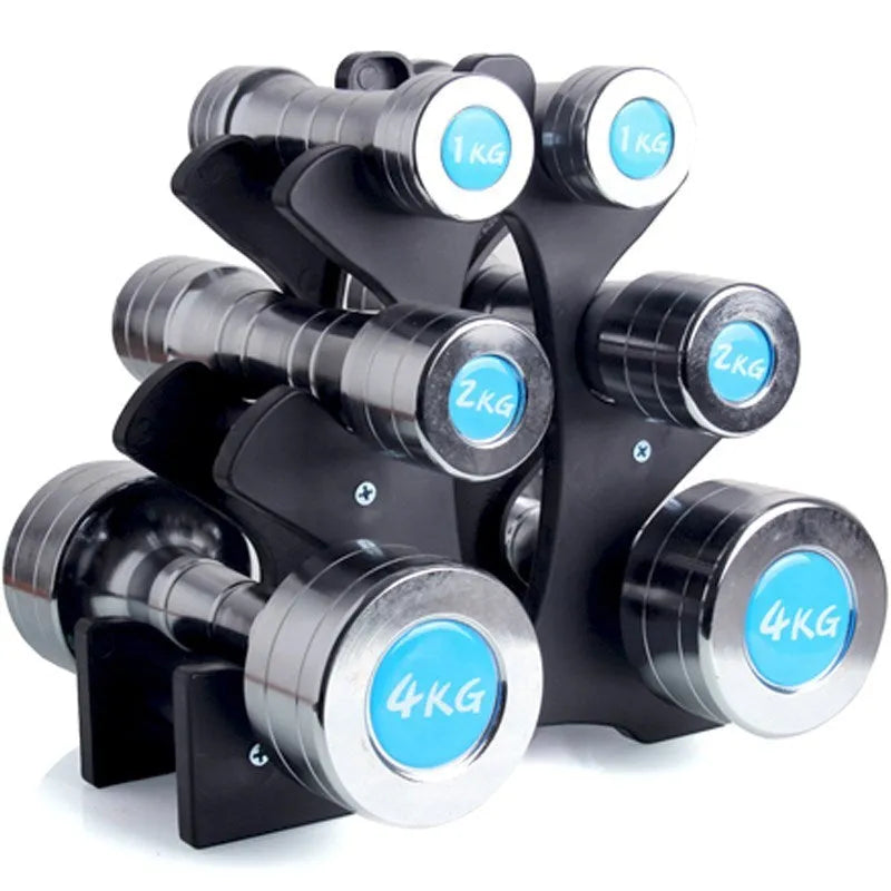 PVC dumbbell storage rack with a removable wall-mounting bracket on a white background.