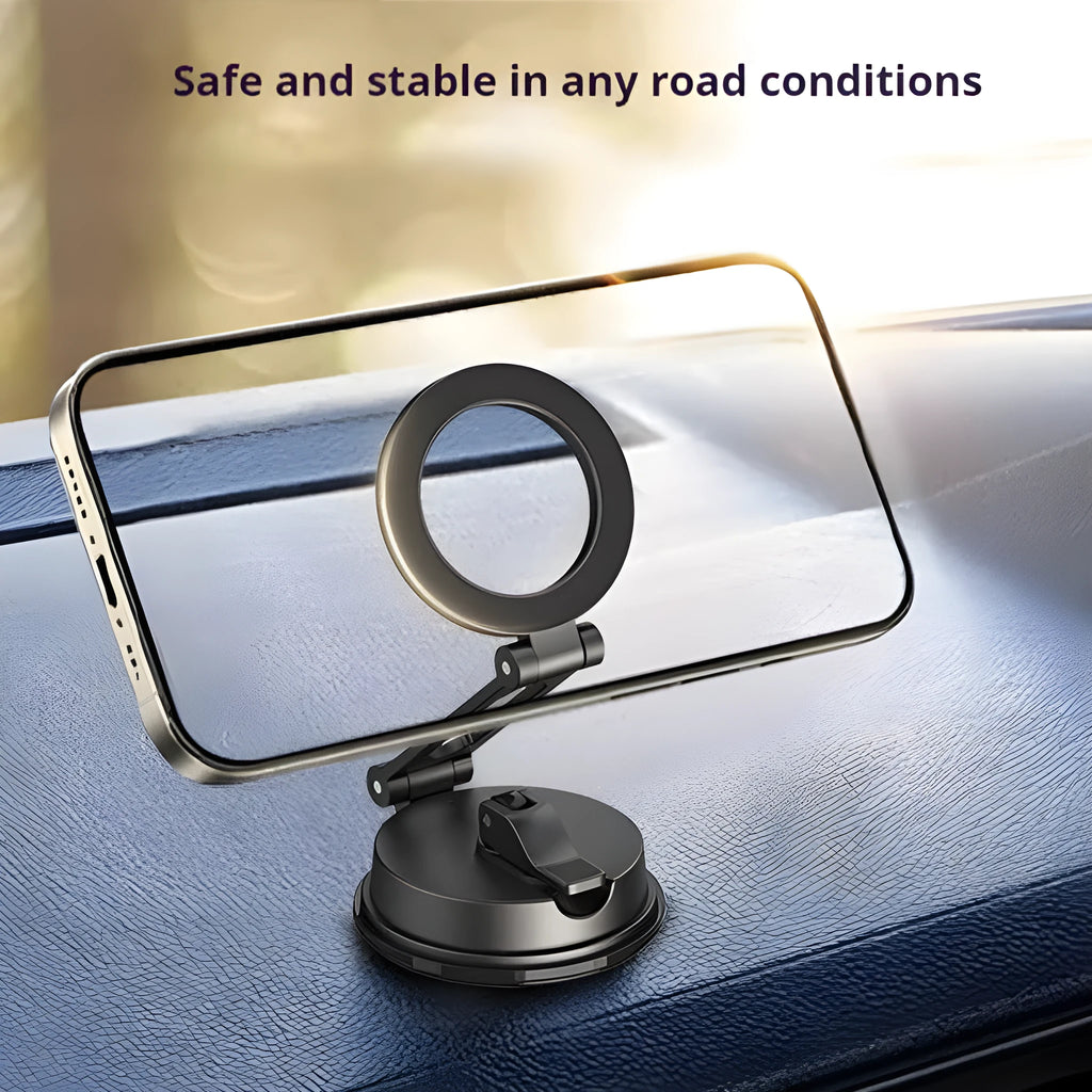 H154 black magnetic car phone holder mounted on dashboard
