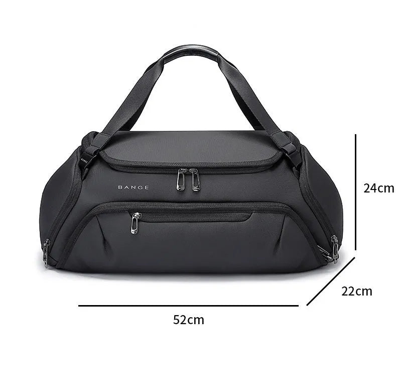Large grey wet dry separation yoga travel bag made of Oxford cloth with zipper pockets and double carry straps