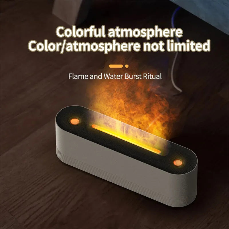 Black ultrasonic aroma diffuser with flame effect LED lighting and water mist output