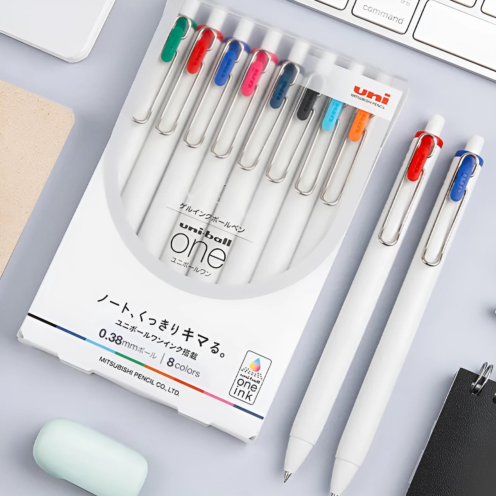 Gel pen set with 0.38mm and 0.5mm tips, five ink colours, non-erasable, 10 pens per box