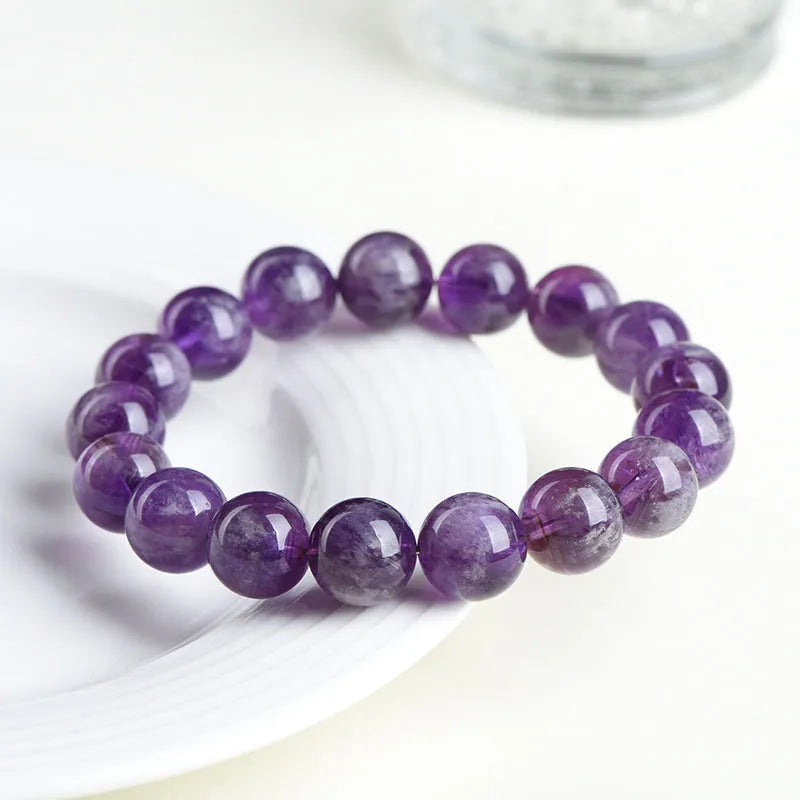 Natural feather amethyst snow mountain purple crystal bracelet with geometric Ruyi design and scattered beads