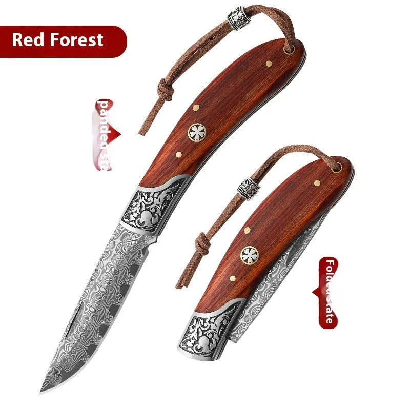 VG10 stainless steel folding portable mini outdoor knife with handmade national style craft in blue or red