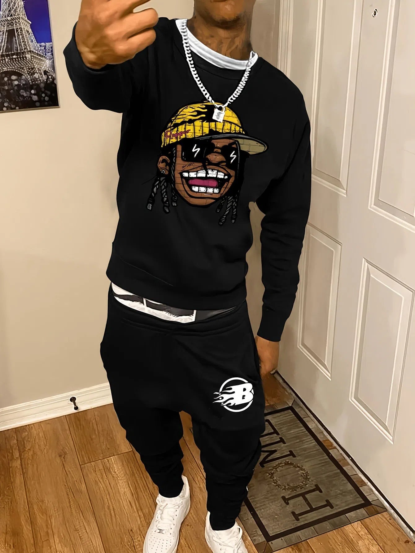 Men's casual polyester tracksuit set with round neck sweater and sport pants, available in various colours and sizes S to 6XL