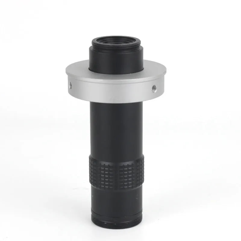 Black industrial monocular camera lens for 130x magnification with 60-300mm working distance.