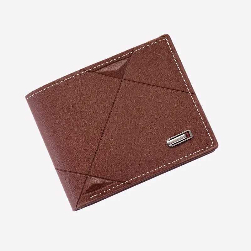 Men's thin three-fold horizontal wallet with multiple card slots in black colour