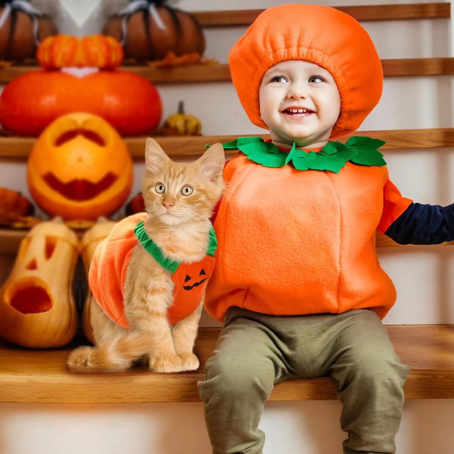 Orange plush pumpkin Halloween costume for small dog with pullover design and festive appearance