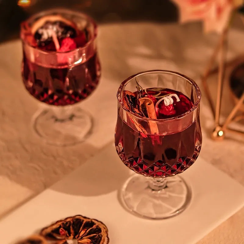 Glass wine goblet scented candle with crystal jelly wax and French mulled wine fragrance
