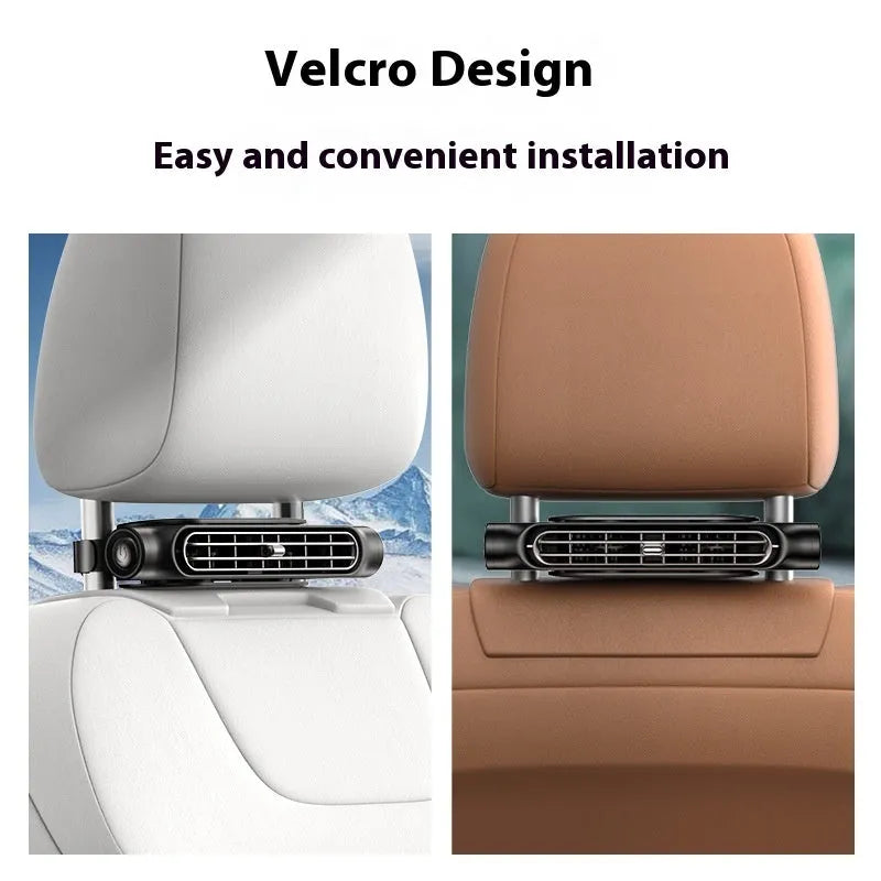 USB car seat fan with Velcro strip and 3-speed button in beige colour
