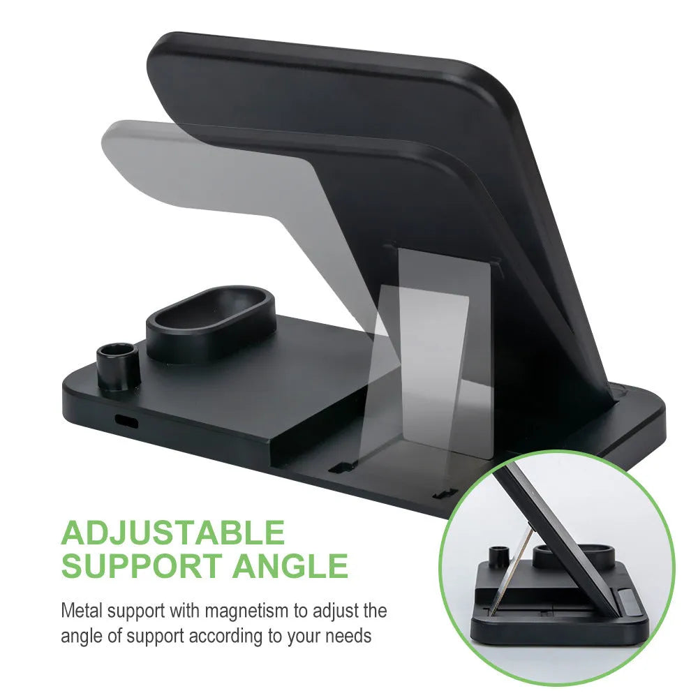 Folding 4-in-1 wireless charger in Space grey colour charging Apple iPhone and pencil simultaneously