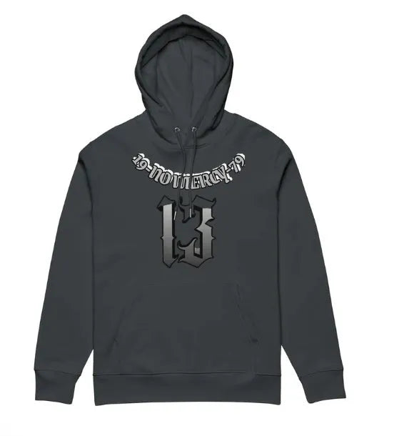 Loose-fit fleece-lined hooded sweater in beige colour, shown as a pullover style garment.