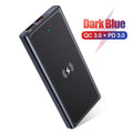Black and blue square aluminium 10000mAh power bank with wireless charging function