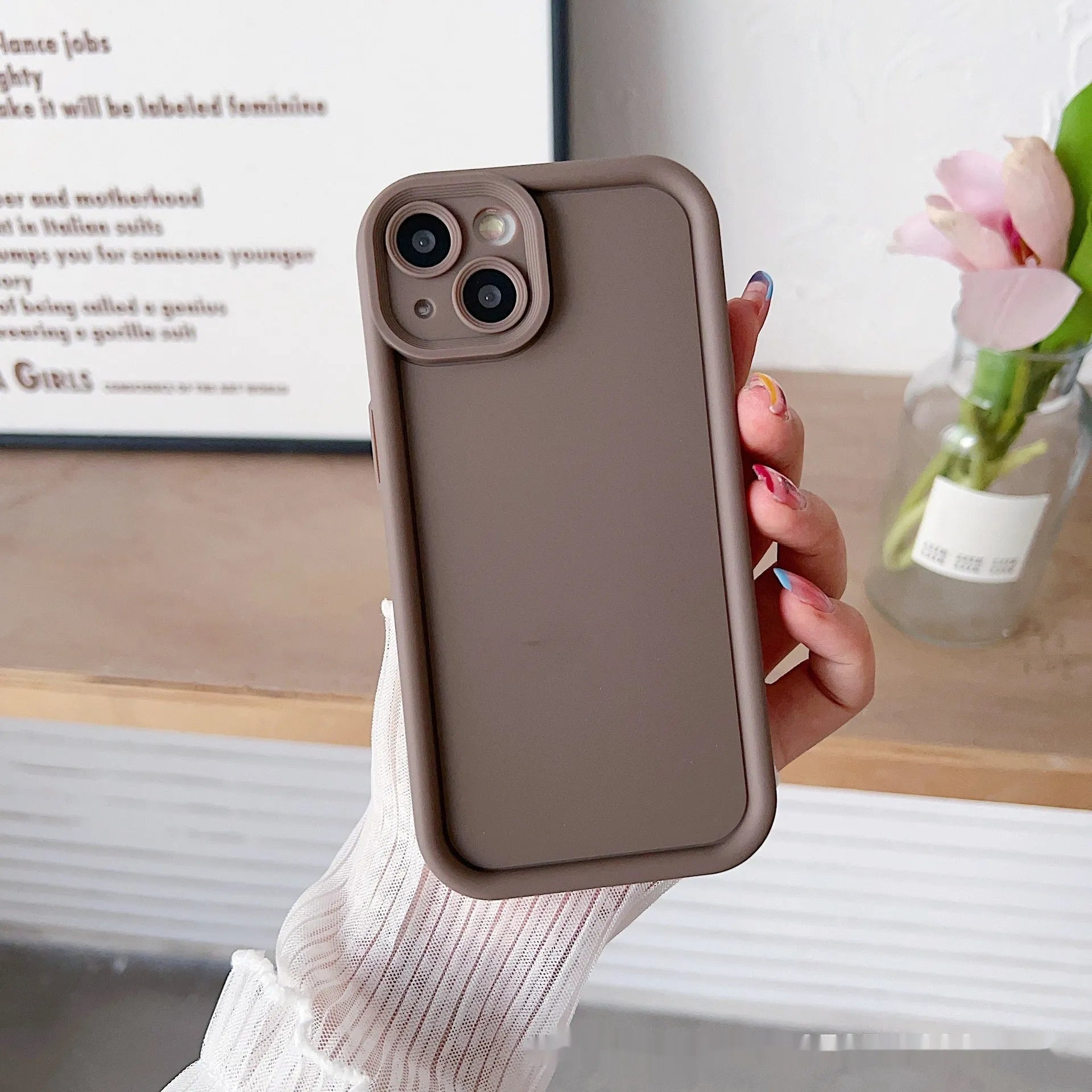 Frosted TPU phone case for Xiaomi with bracket and lanyard holes, solid colour soft shell