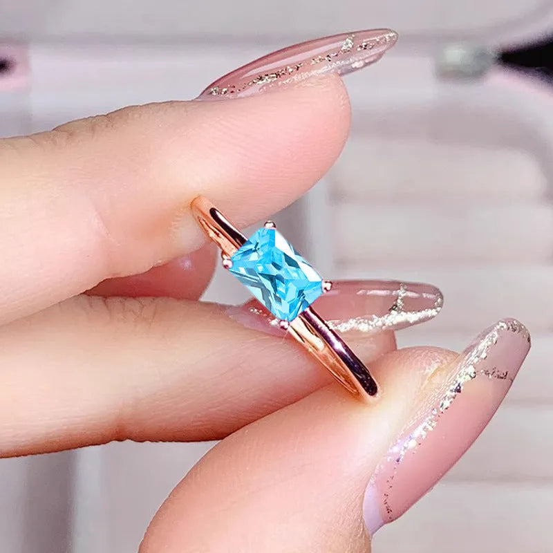 Sapphire blue zircon geometric bracelet ring for women on copper band.