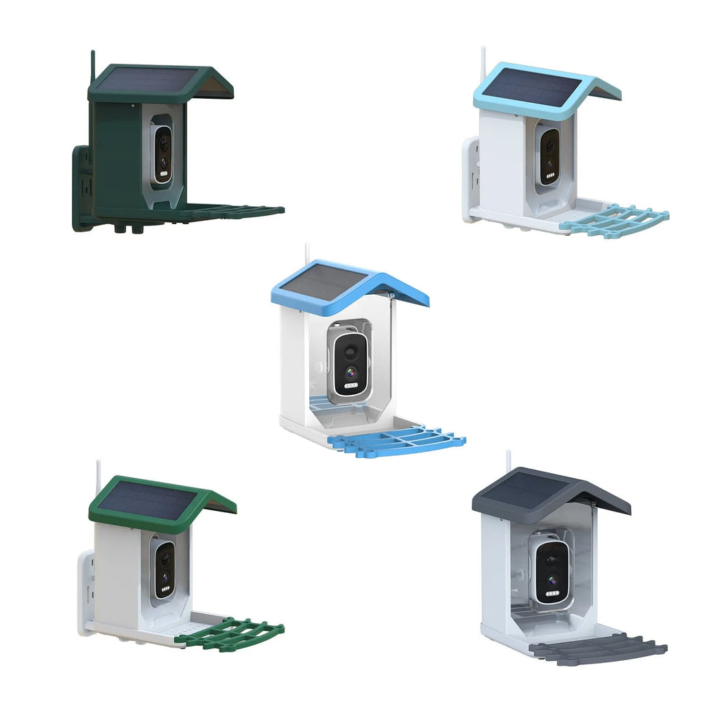 Q40 intelligent bird feeder in sky blue with solar panel and HD camera for garden birdwatching