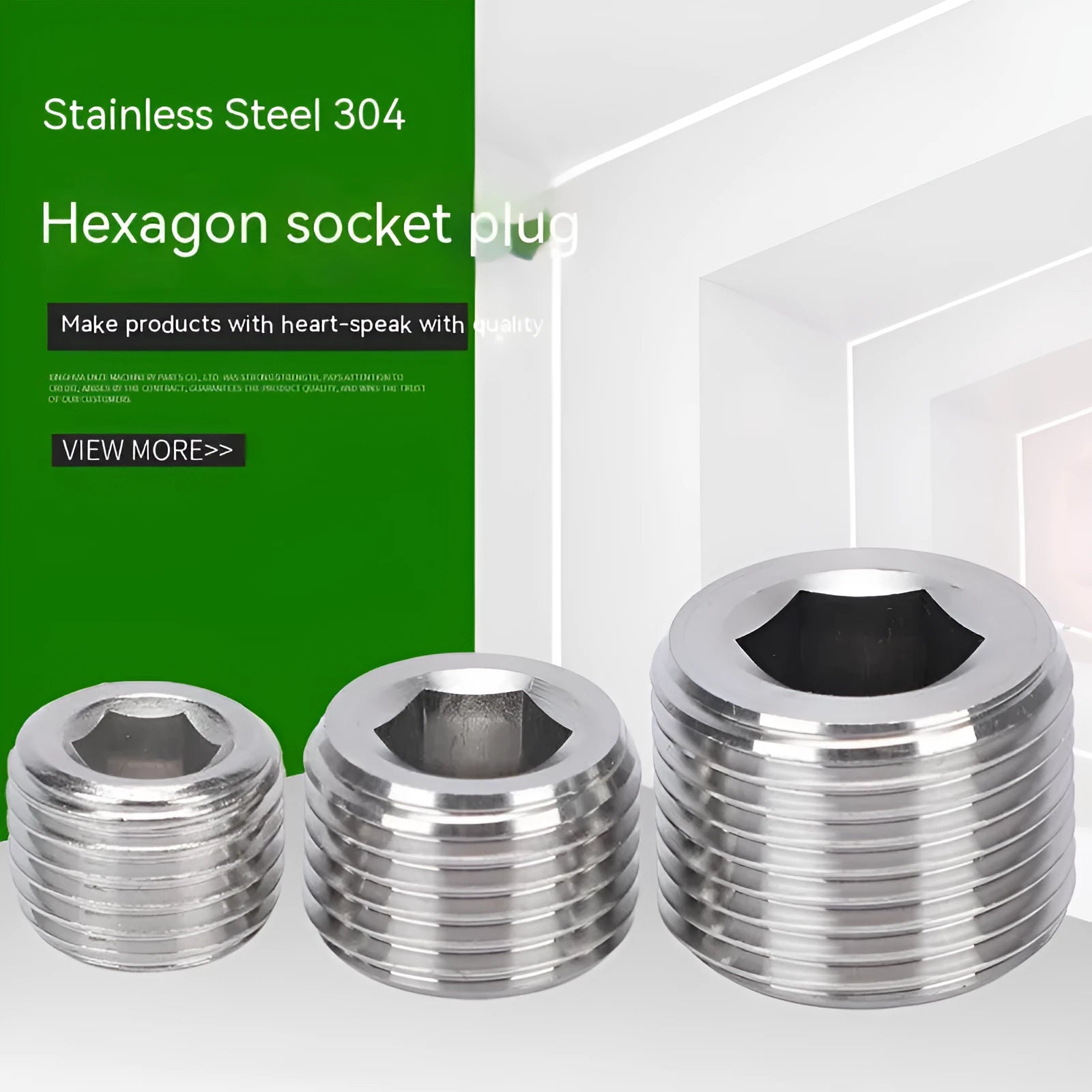 Stainless steel hexagon plug for 3/8 series bulkhead pipe fittings