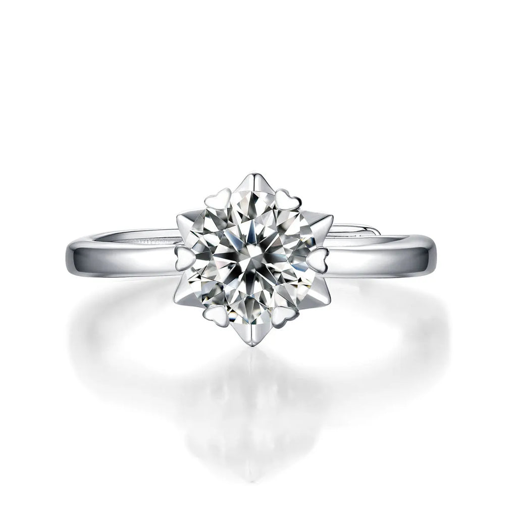 925 sterling silver moissanite snowflake asterism ring with geometric round cut for women