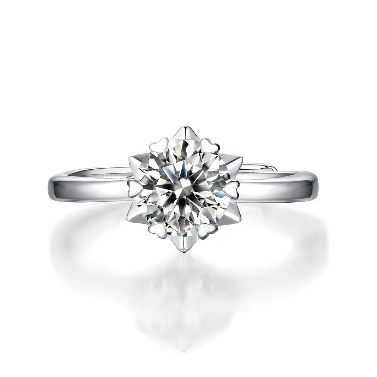 925 sterling silver moissanite snowflake asterism ring with geometric round cut for women