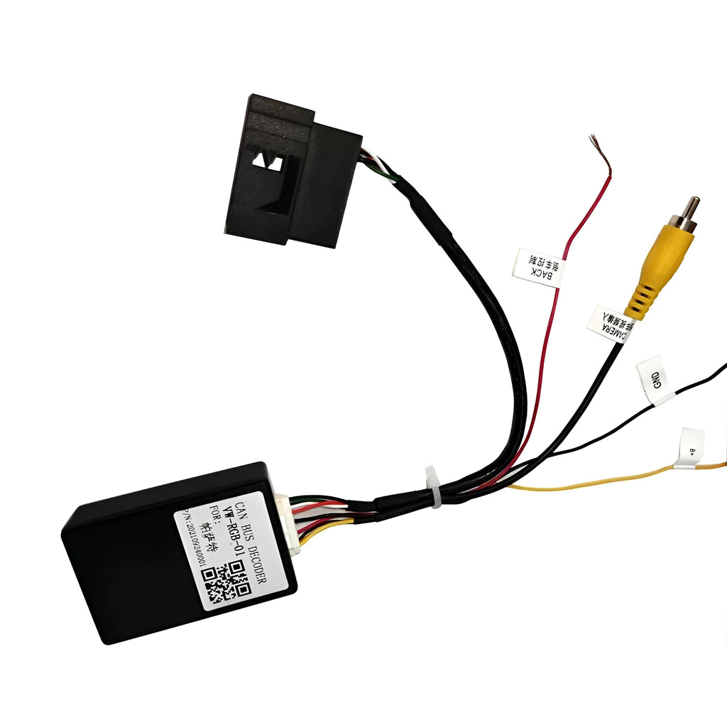 Black Volkswagen Skoda MIB host RGB camera signal conversion box for reverse camera installation.
