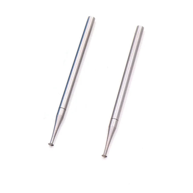 Set of six blue tungsten steel carving cutter grinding heads with thin disc needle profiles for micro-inlay work.