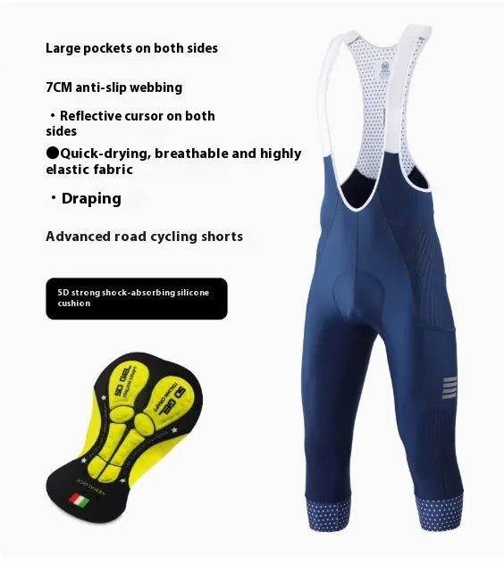 Black seven-inch cycling shorts with double pockets and a removable cushion pad for shock absorption.