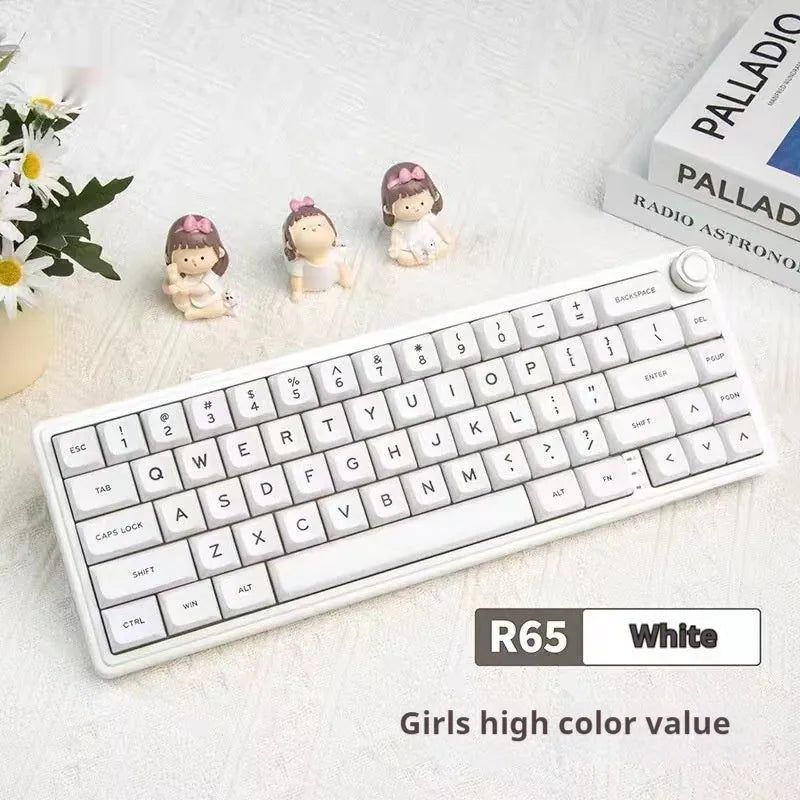 White wireless mechanical keyboard with RGB backlighting showing multiple colour illumination modes