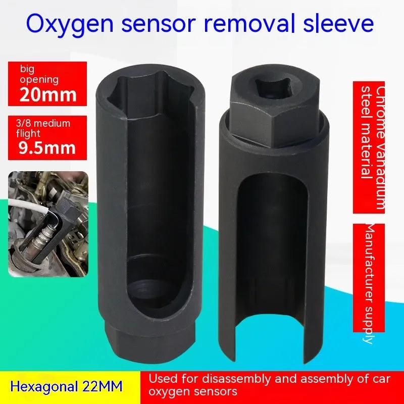 Black chromium vanadium steel oxygen sensor sleeve tool for 22mm fittings.