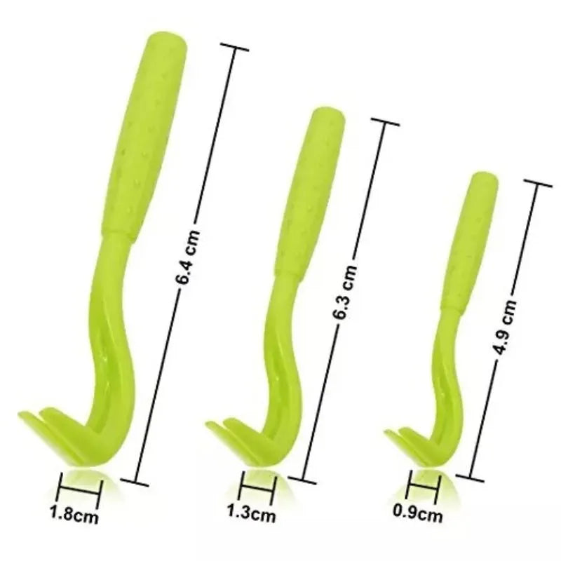 Three plastic tick removal hook tools for pets in blue and green colours