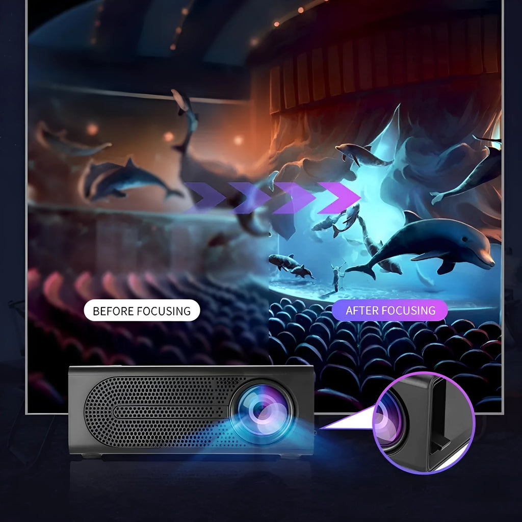 Portable mini projector in black or white with mobile phone wired same-screen display and multiple plug options