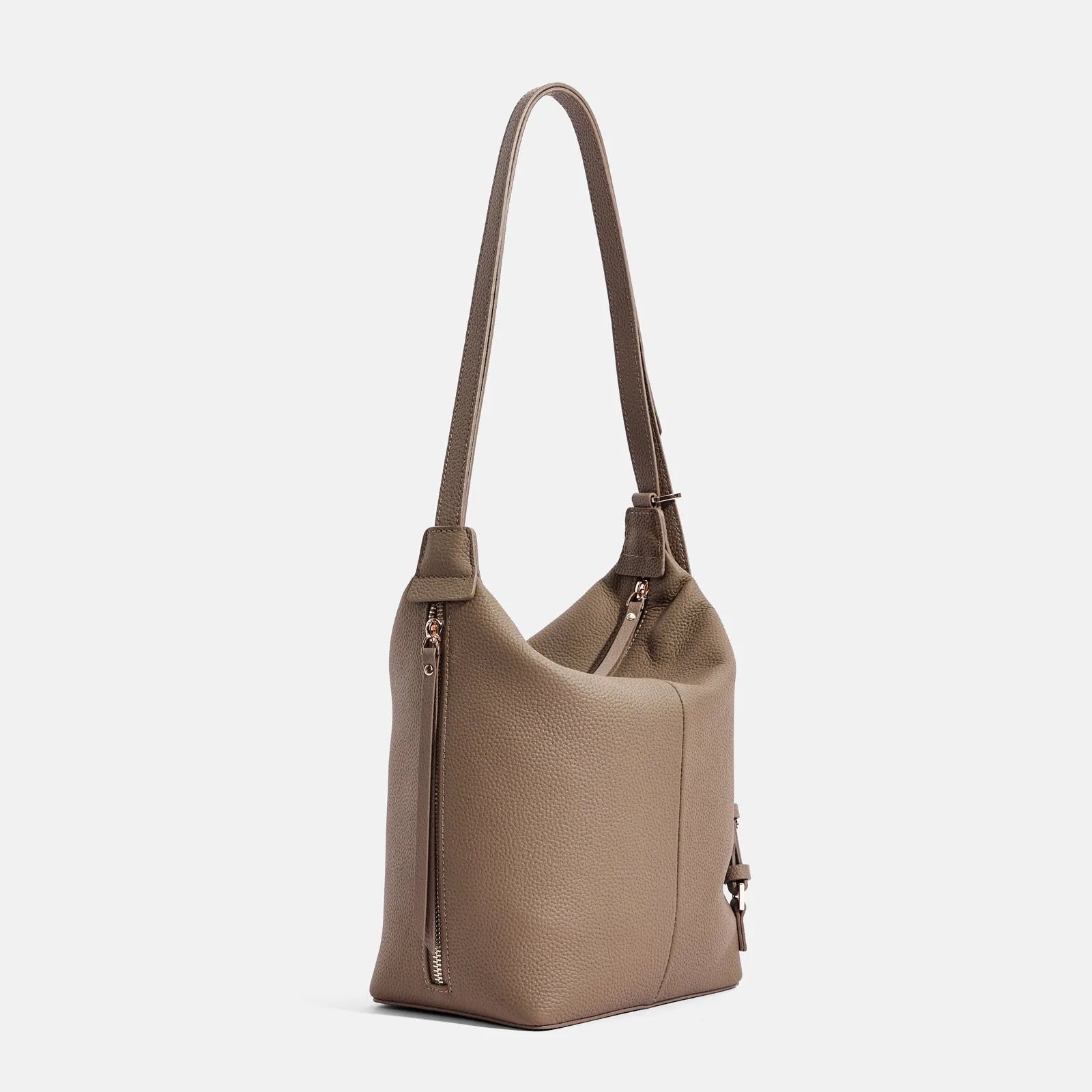 Women's genuine cowhide leather bucket shoulder bag in neutral colour with large capacity