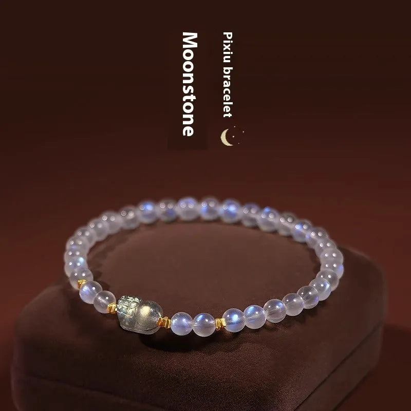 Moonstone zodiac bracelet with animal charm and national style design for women