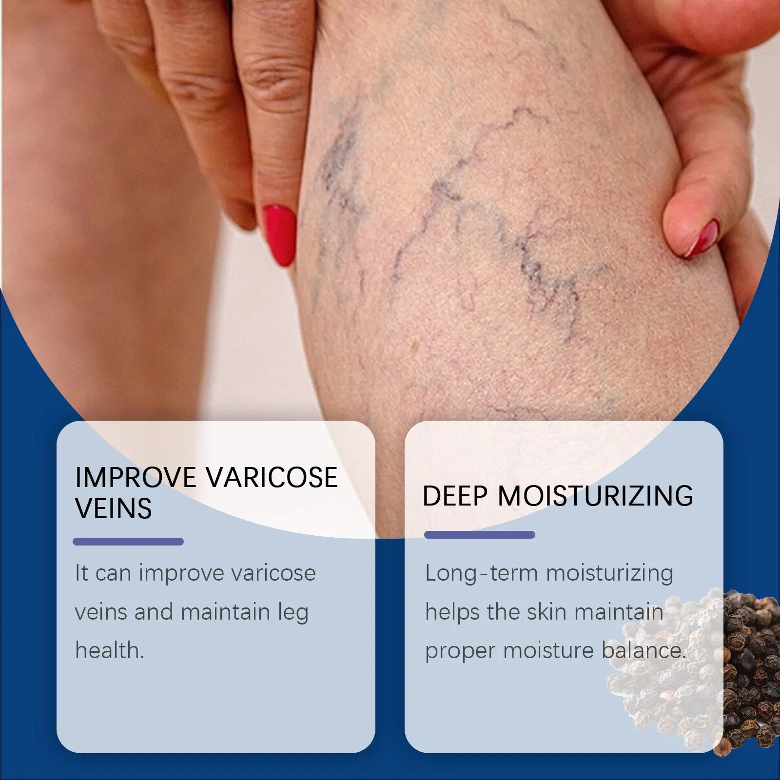 30ml bottle of leg care massage spray with menthol and ginger for tired legs.