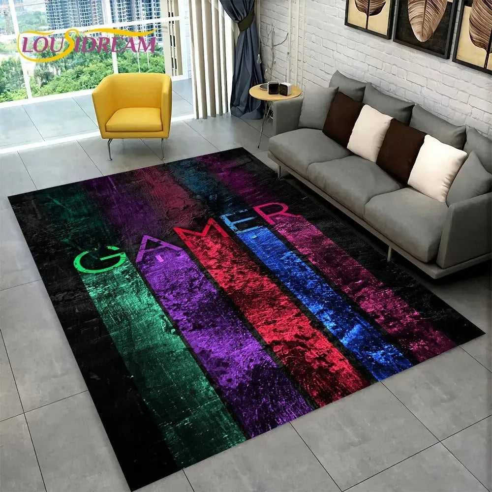 Large flocking printed carpet for living room and children's bedroom, machine washable, available in multiple sizes and colours