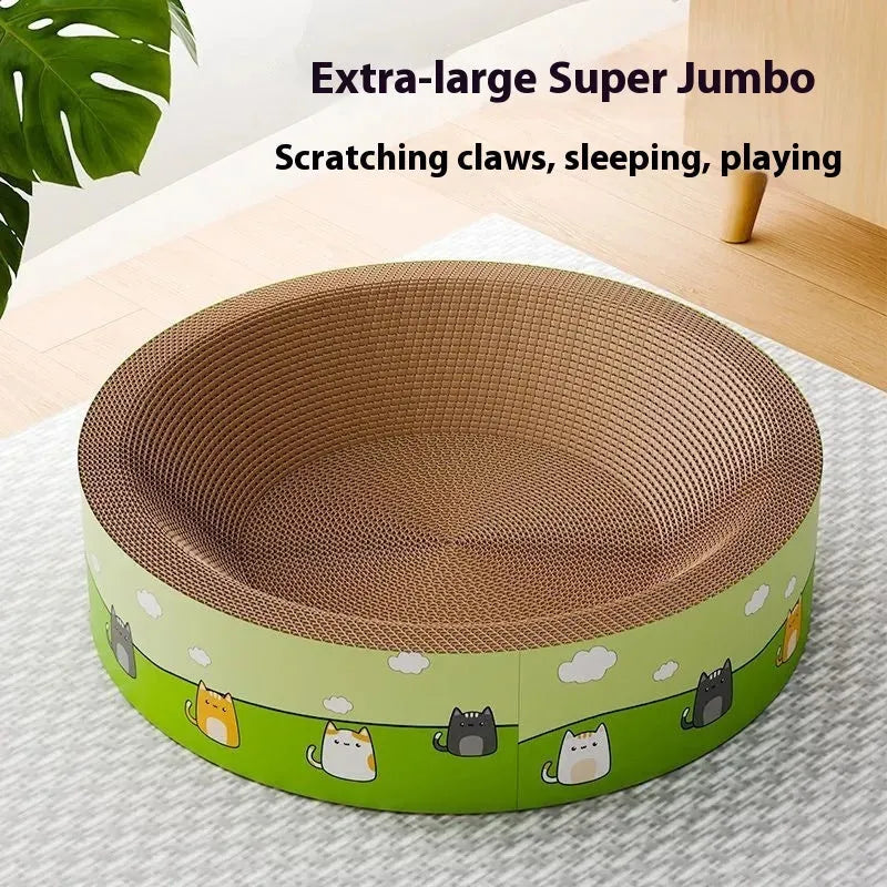 Large round deep pit cat scratch board in corrugated paper, shown in HK round pit colour.