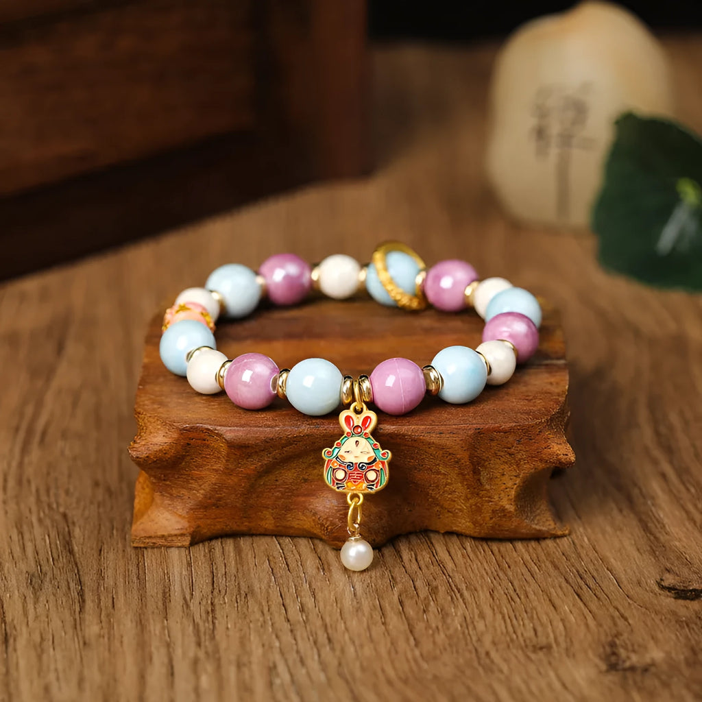 Handmade ceramic lucky rabbit bracelet with fragrant gray porcelain glaze finish