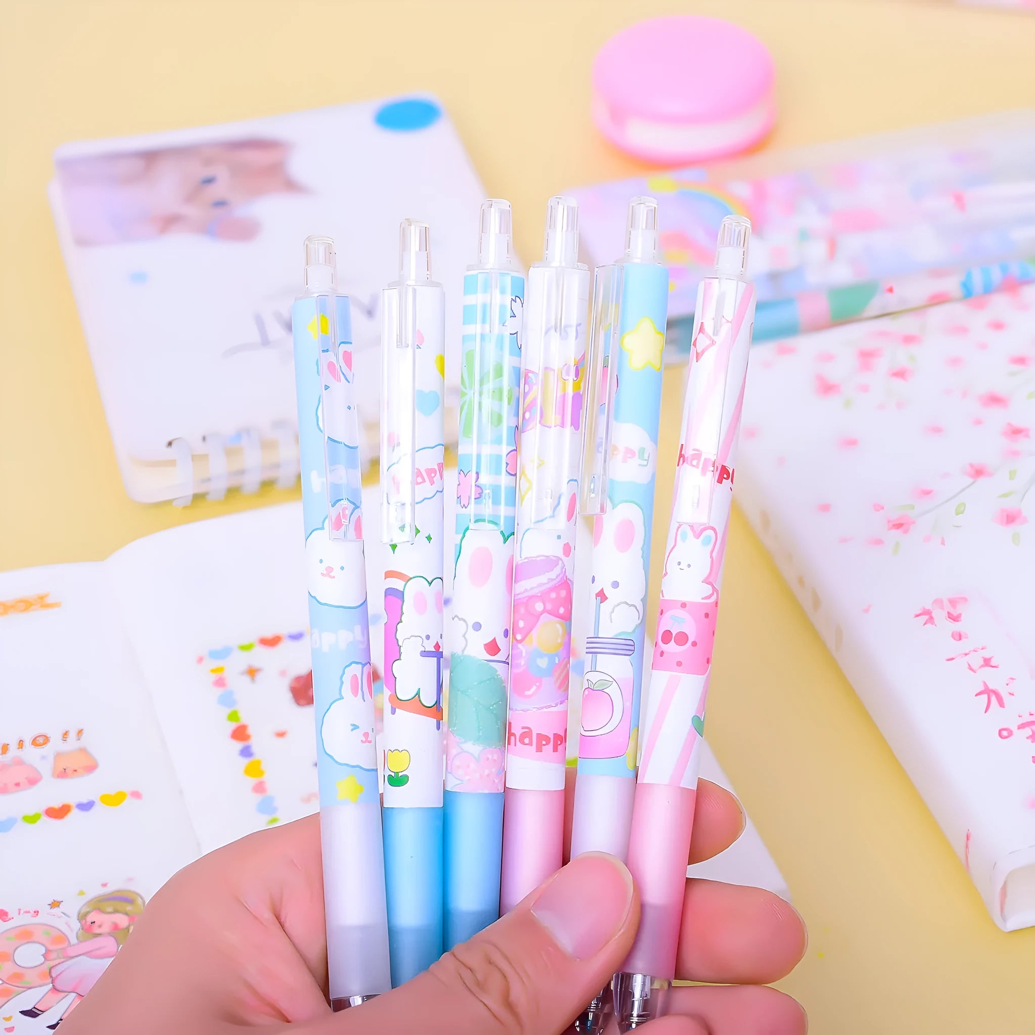 Cartoon bunny student stationery pen with 0.5mm black tip and plastic shell