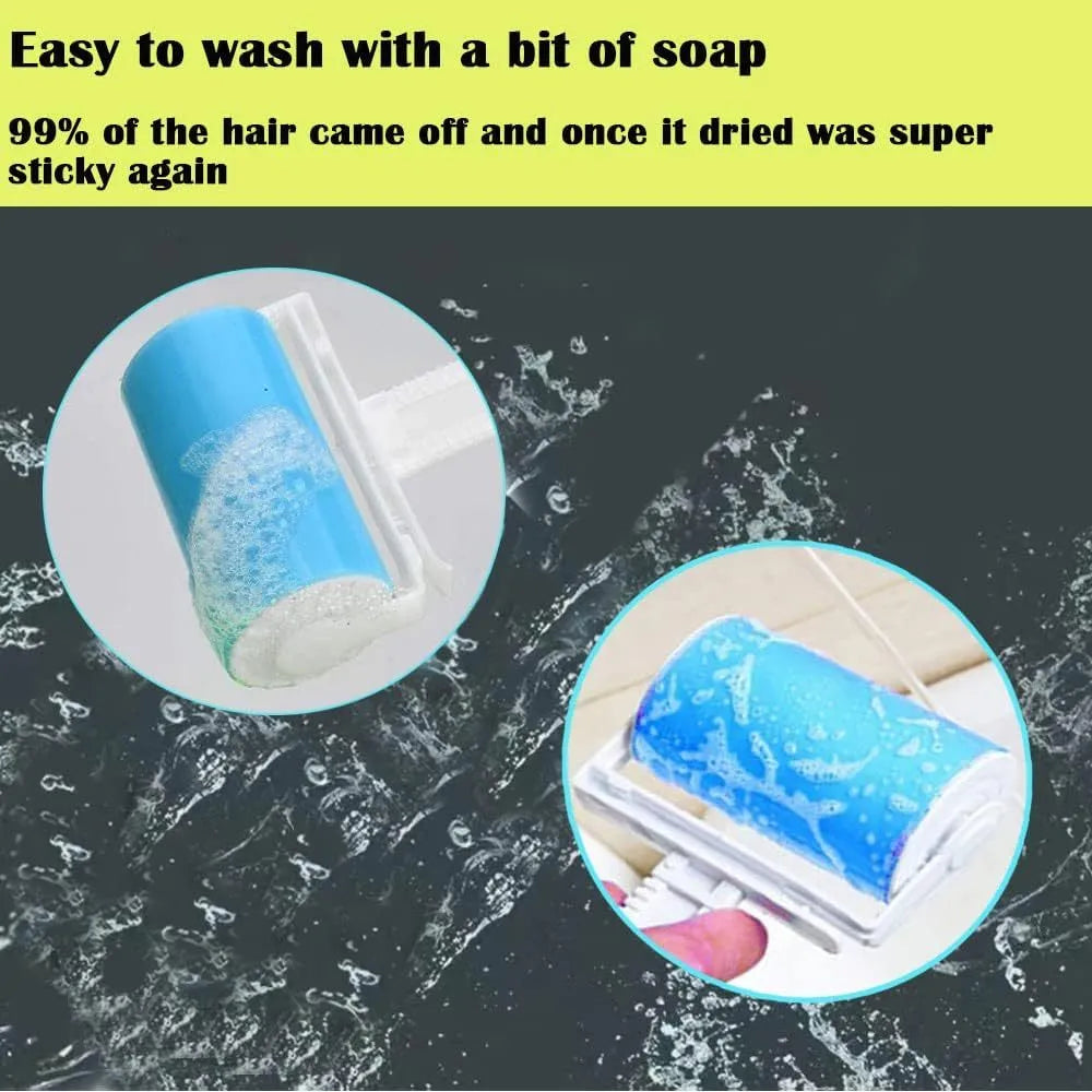 Blue washable reusable lint roller with cover for removing pet hair from fabrics