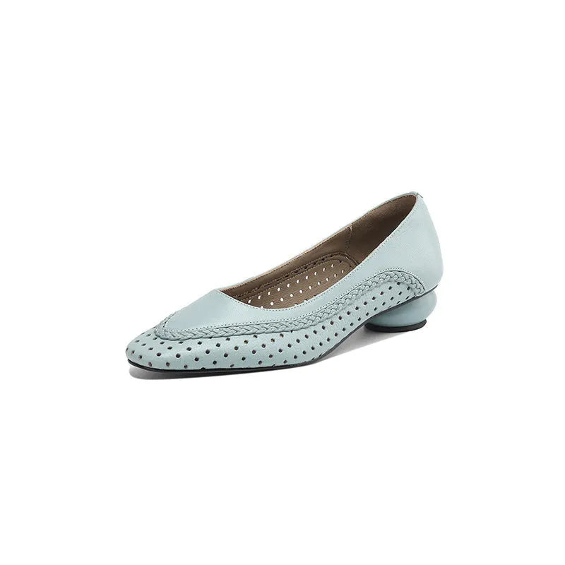 Women's plus size mid heel sandals with hollow-out design in light blue colour