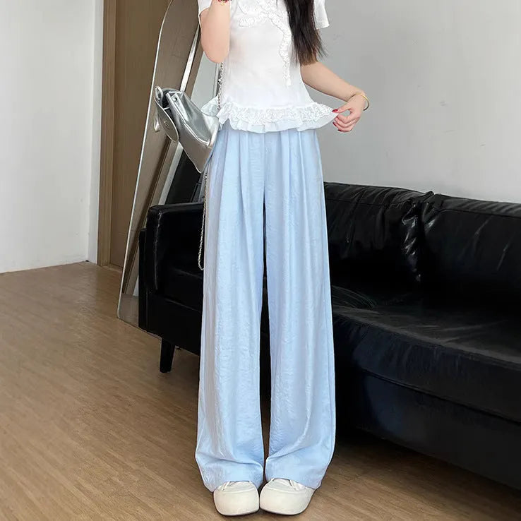 Casual tall wide leg sweatpants high waist pleated for women in milky white acetate fabric blend