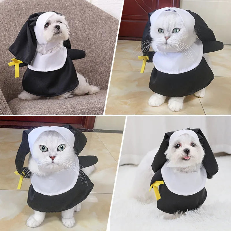 Black nun costume for pet Halloween dressing on dog or cat
