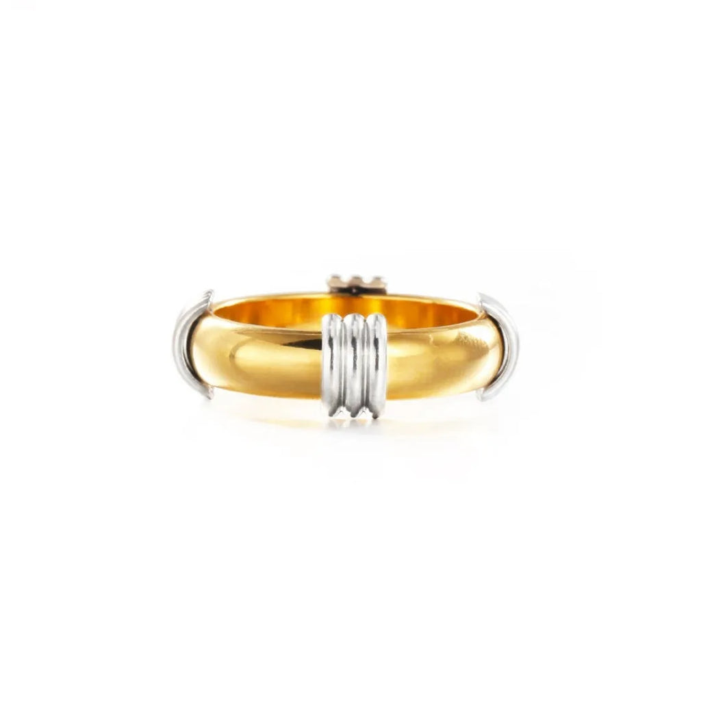 Gold electroplated titanium steel punk ring with retro letter design, unisex, 6 Yard and 8 Yard sizes