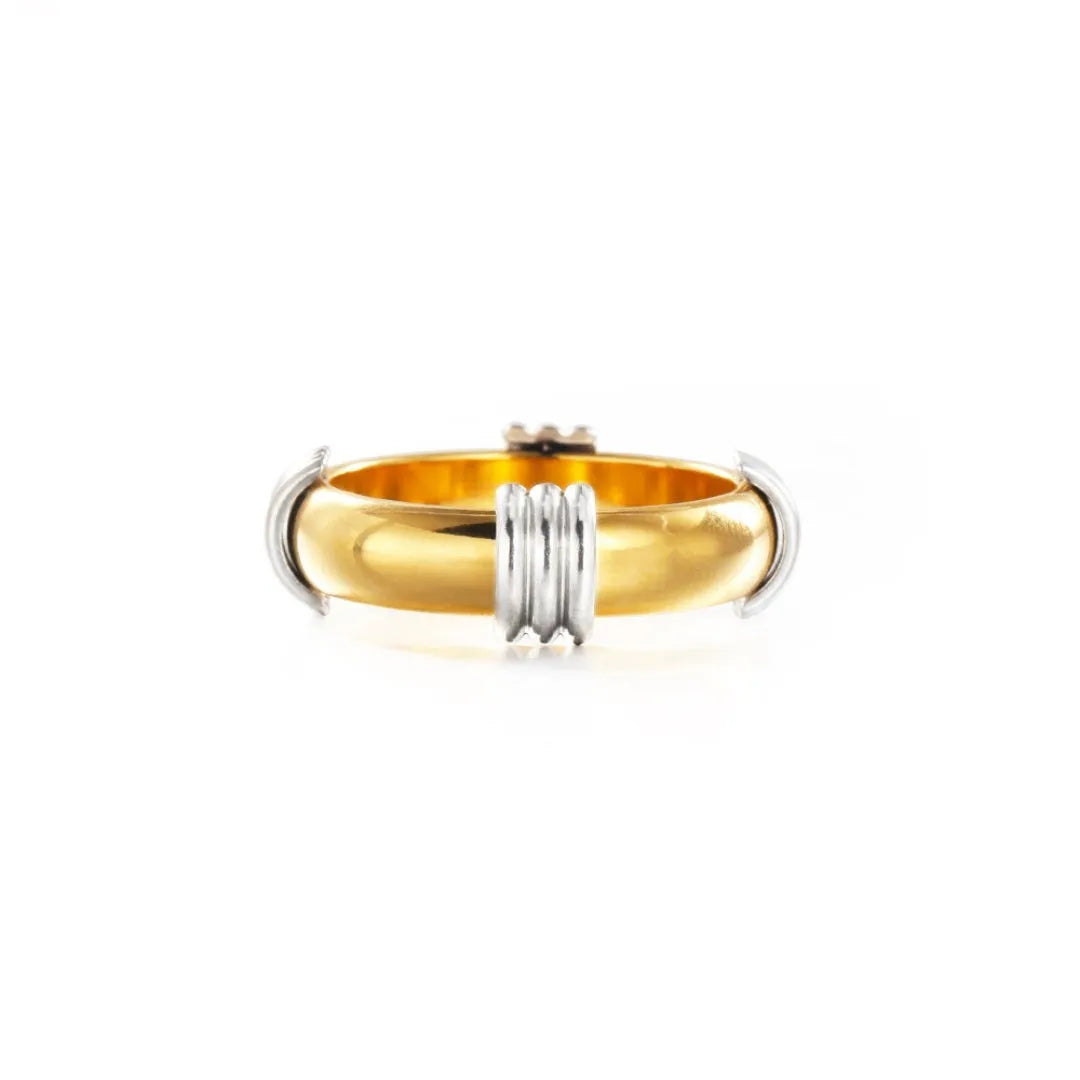 Gold electroplated titanium steel punk ring with retro letter design, unisex, 6 Yard and 8 Yard sizes